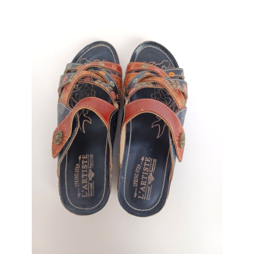 L'ARTISTE Spring Step Leigh Multicolor Leather Strappy Wedge Sandals Size EU 40 - Picture 2 of 7